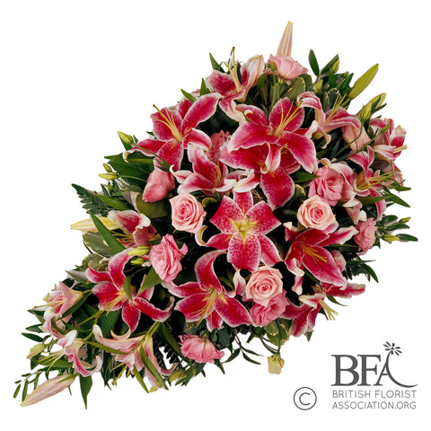 Pink Lily and Pink Rose Single-Ended Coffin Spray