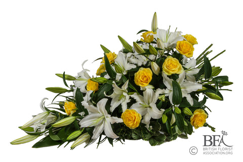 Yellow and White Single-Ended Coffin Spray