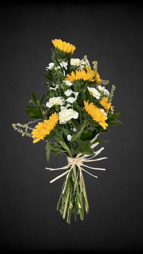 Yellow and White Seasonal Flower Flat Spray with Greenery